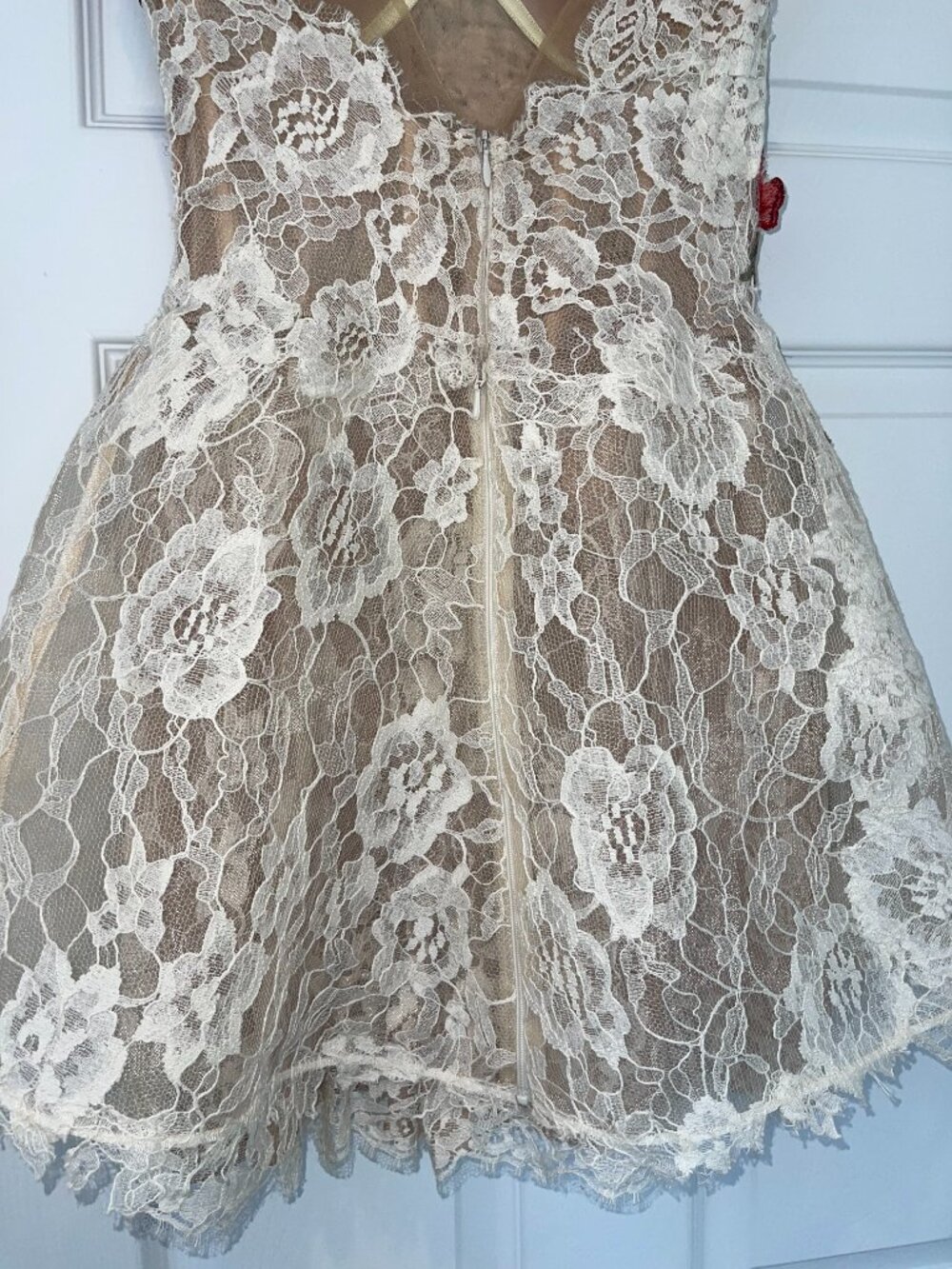 Gemy Maalouf Ivory Lace Red Rose Appliqué Dress | Size 6 | $2,350 Retail - Picture 2 of 9